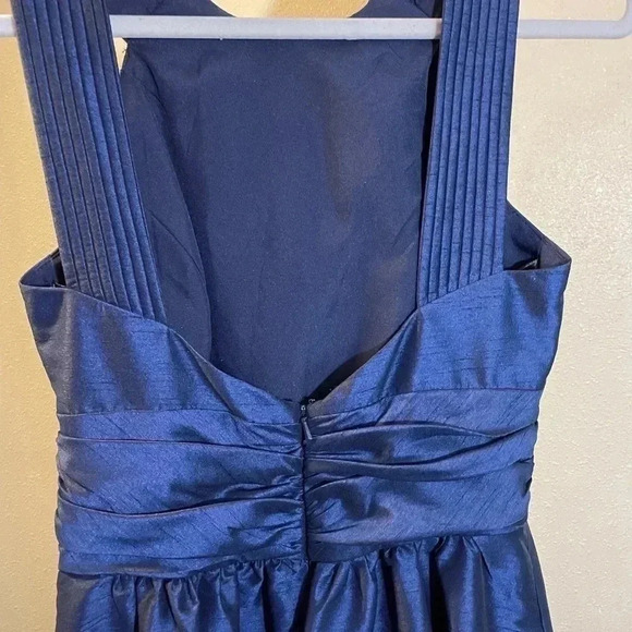 Alfred Sung Halter Style Low Back Dupioni Bridesmaid Gown Prom Navy Blue Sz 4 - Picture 3 of 8